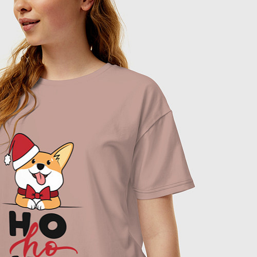 Женская футболка оверсайз Corgi Ho ho Ho / Пыльно-розовый – фото 3