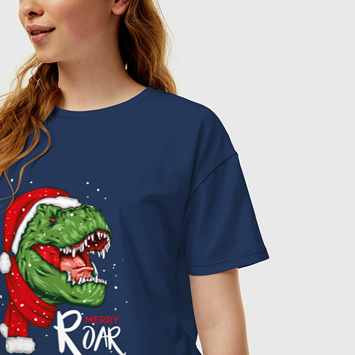 Женская футболка оверсайз T-rex Merry Roar / Тёмно-синий – фото 3