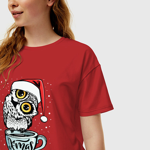 Женская футболка оверсайз X-mas Owl / Красный – фото 3