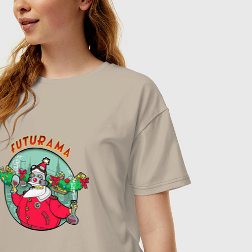 Женская футболка оверсайз X-mas Futurama / Миндальный – фото 3