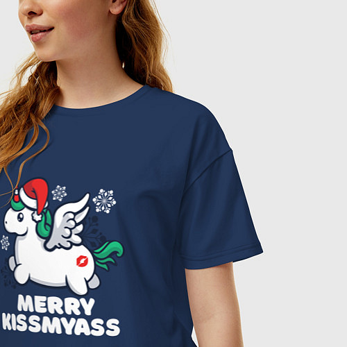Женская футболка оверсайз Merry Kissmyass Unicorn / Тёмно-синий – фото 3