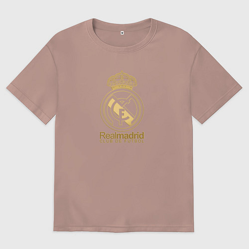 Женская футболка оверсайз Real Madrid gold logo / Пыльно-розовый – фото 1
