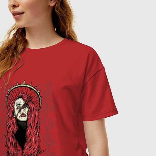 Женская футболка оверсайз Красноволосая девушка / Красный – фото 3