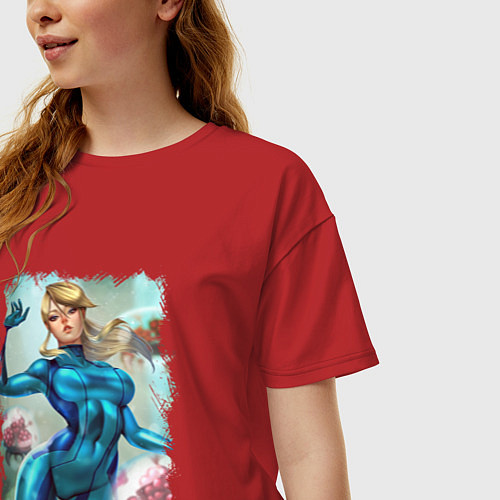 Женская футболка оверсайз Samus Aran Метроид / Красный – фото 3