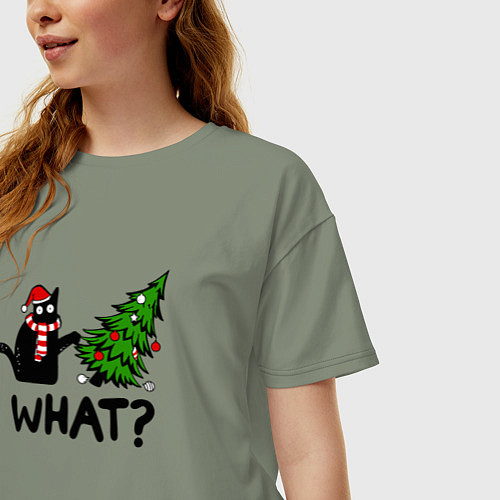 Женская футболка оверсайз WHAT? КОТ РОНЯЕТ ЁЛКУ / Авокадо – фото 3