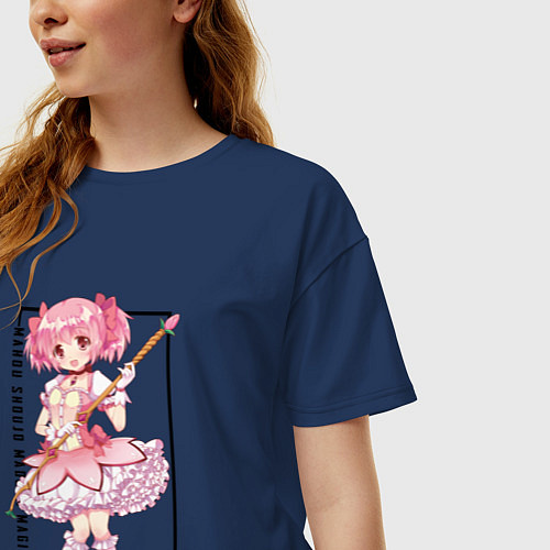 Женская футболка оверсайз Девочка волшебница Мадока Мадока Канамэ / Тёмно-синий – фото 3