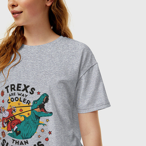 Женская футболка оверсайз T-Rex Christmas / Меланж – фото 3