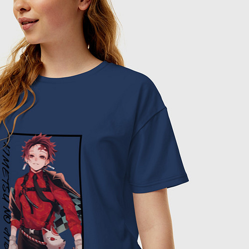 Женская футболка оверсайз Танджиро Камадо Клинок, рассекающий демонов / Тёмно-синий – фото 3
