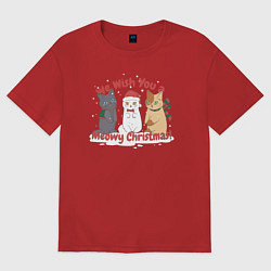 Футболка оверсайз женская We Wish You a Meowy Christmas, цвет: красный