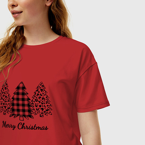 Женская футболка оверсайз Merry Christmas три Ёлки / Красный – фото 3