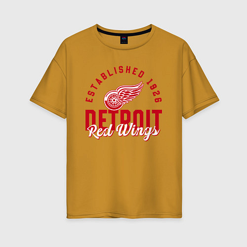 Женская футболка оверсайз Detroit Red Wings Детройт Ред Вингз / Горчичный – фото 1