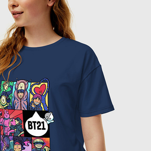 Женская футболка оверсайз BT21 POP-ART / Тёмно-синий – фото 3