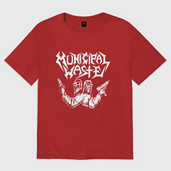 Футболка оверсайз женская Municipal Waste - два чувака с оружием, цвет: красный