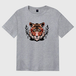 Футболка оверсайз женская Рыжий тигр в траве, цвет: меланж