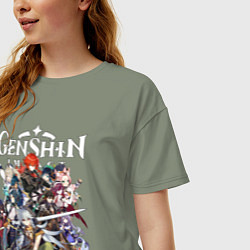 Футболка оверсайз женская ПЕРСОНАЖИ GENSHIN IMPACT ЛОГО, цвет: авокадо — фото 2