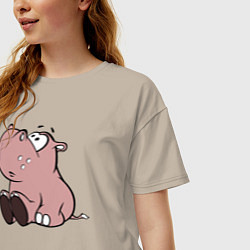 Футболка оверсайз женская Бегемотик детский коричневый, цвет: миндальный — фото 2