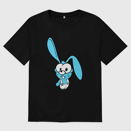 Женская футболка оверсайз Заяц пучеглазый голубенький / Черный – фото 1
