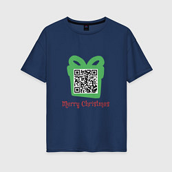 Футболка оверсайз женская QR Christmas, цвет: тёмно-синий