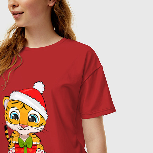 Женская футболка оверсайз Маленький тигренок 2022 с подарком / Красный – фото 3