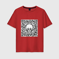 Футболка оверсайз женская QR Skull, цвет: красный