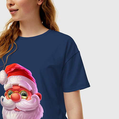 Женская футболка оверсайз Голова Санты! / Тёмно-синий – фото 3