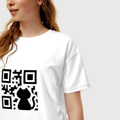 Женская футболка оверсайз CAT QR CODE / Белый – фото 3