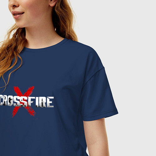 Женская футболка оверсайз CROSSFIREX ЛОГО ОРИГИНАЛЬНЫЙ / Тёмно-синий – фото 3