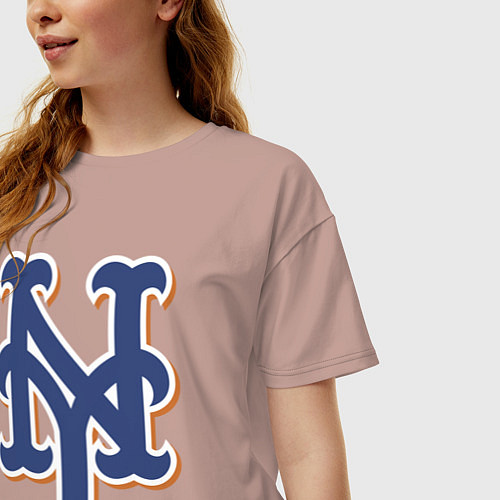 Женская футболка оверсайз New York Mets - baseball team / Пыльно-розовый – фото 3