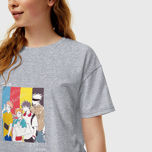 Женская футболка оверсайз Магическая битва персонажи / Меланж – фото 3