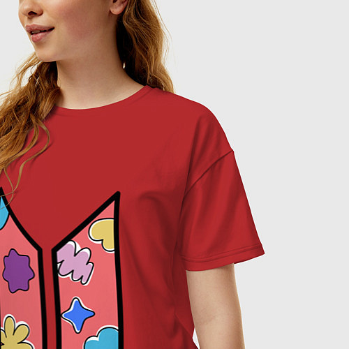 Женская футболка оверсайз BTS Permission To Dance КОНФЕТКИ / Красный – фото 3