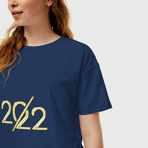 Женская футболка оверсайз Новый год 2022, ура, ура / Тёмно-синий – фото 3
