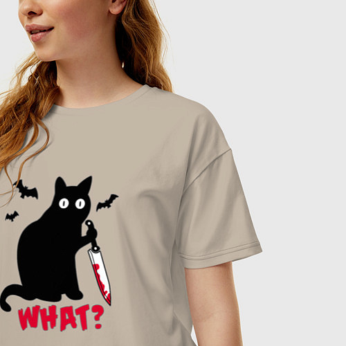 Женская футболка оверсайз What? Кот маньяк / Миндальный – фото 3