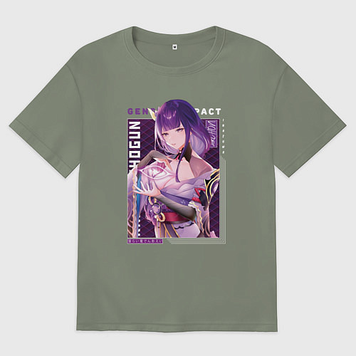 Женская футболка оверсайз Райдэн Shogun Raiden с надписями Genshin Impact / Авокадо – фото 1