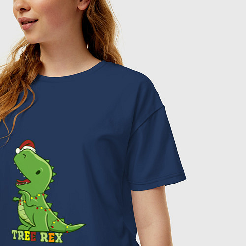 Женская футболка оверсайз Tree Rex Christmas / Тёмно-синий – фото 3