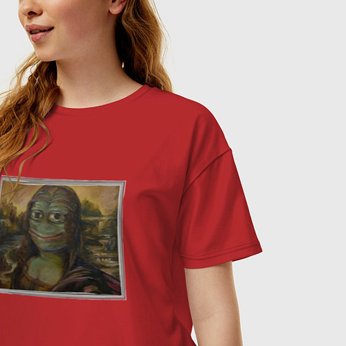 Женская футболка оверсайз Монна Лиза Жаба Мем / Красный – фото 3