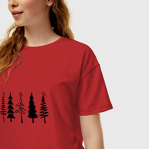 Женская футболка оверсайз Елочки новогодние 2022 / Красный – фото 3