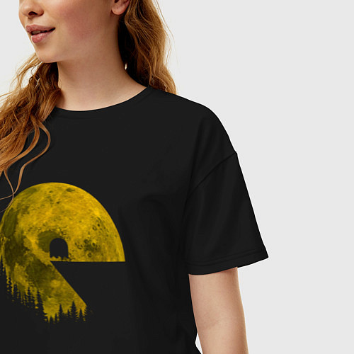 Женская футболка оверсайз Pac-man moon Пакмен луна / Черный – фото 3