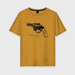 Женская футболка оверсайз Andy Warhol revolver sketch