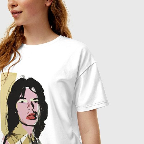 Женская футболка оверсайз Andy Warhol - Mick Jagger pop art / Белый – фото 3