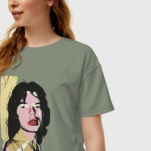 Женская футболка оверсайз Andy Warhol - Mick Jagger pop art / Авокадо – фото 3