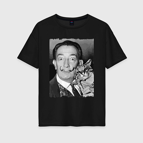 Женская футболка оверсайз Salvador Dali & nice cat / Черный – фото 1