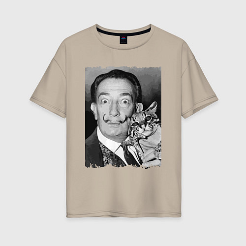 Женская футболка оверсайз Salvador Dali & nice cat / Миндальный – фото 1