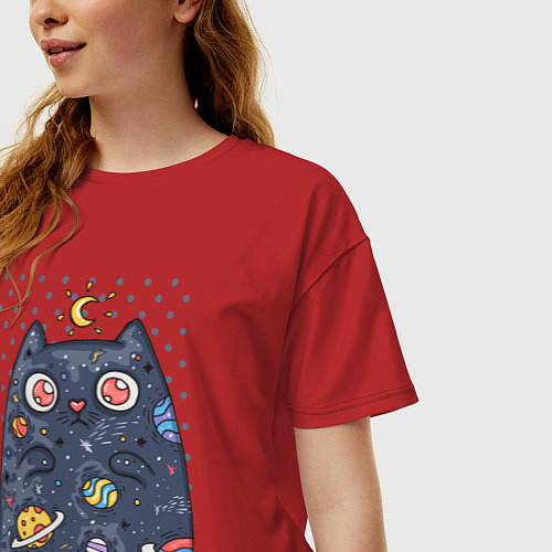 Женская футболка оверсайз Лунный КотЭ / Красный – фото 3