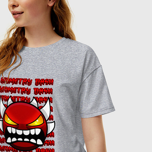 Женская футболка оверсайз GEOMETRY DASH КРАСНЫЙ ОГНЕННЫЙ ДЕМОН / Меланж – фото 3