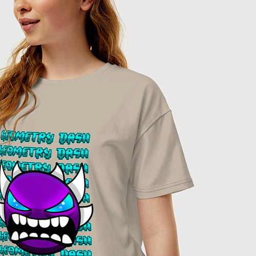 Женская футболка оверсайз GEOMETRY DASH ФИОЛЕТОВЫЙ ДЕМОН ГЕОМЕТРИЯ / Миндальный – фото 3