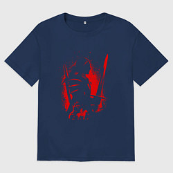 Футболка оверсайз женская ВЕДЬМАК И ПЛОТВА, РУНЫ, БРЫЗГИ КРАСОК, цвет: тёмно-синий