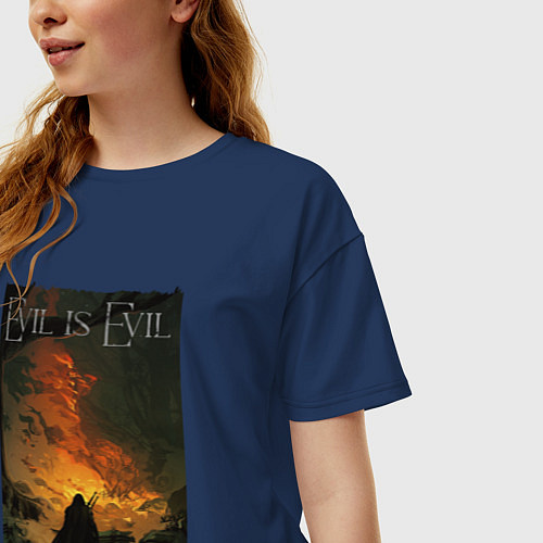 Женская футболка оверсайз Evil is Evil Зло есть зло / Тёмно-синий – фото 3