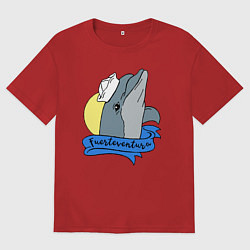 Футболка оверсайз женская Дельфин на фоне солнца, цвет: красный