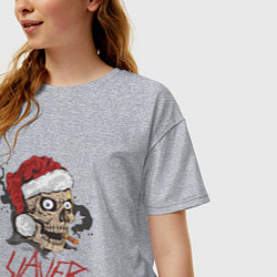 Футболка оверсайз женская SLAYER SKULL SANTA NEW YEAR, цвет: меланж — фото 2