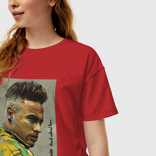 Женская футболка оверсайз Neymar Junior - Brazil national team / Красный – фото 3